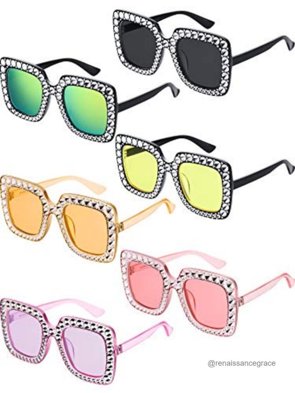 6 Pack Oversize Square Sunglasses Retro 70s Glitter Party Glasses
